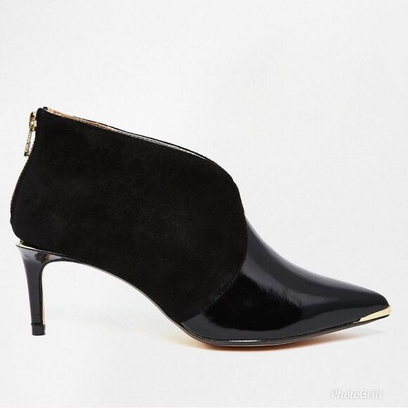 Ted Baker Hainns Suede Leather and Gold Heeled Pointed Toe Ankle Shoe Boots - Picture 2 of 16